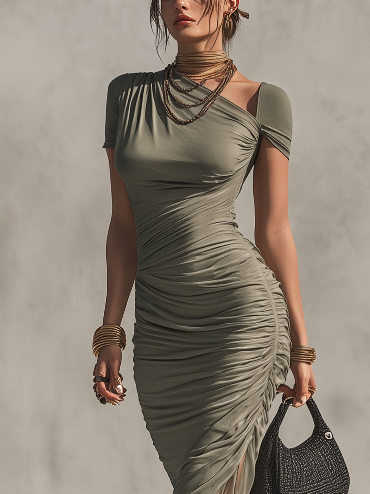 Green Lace Paneled Bodycon  Dress