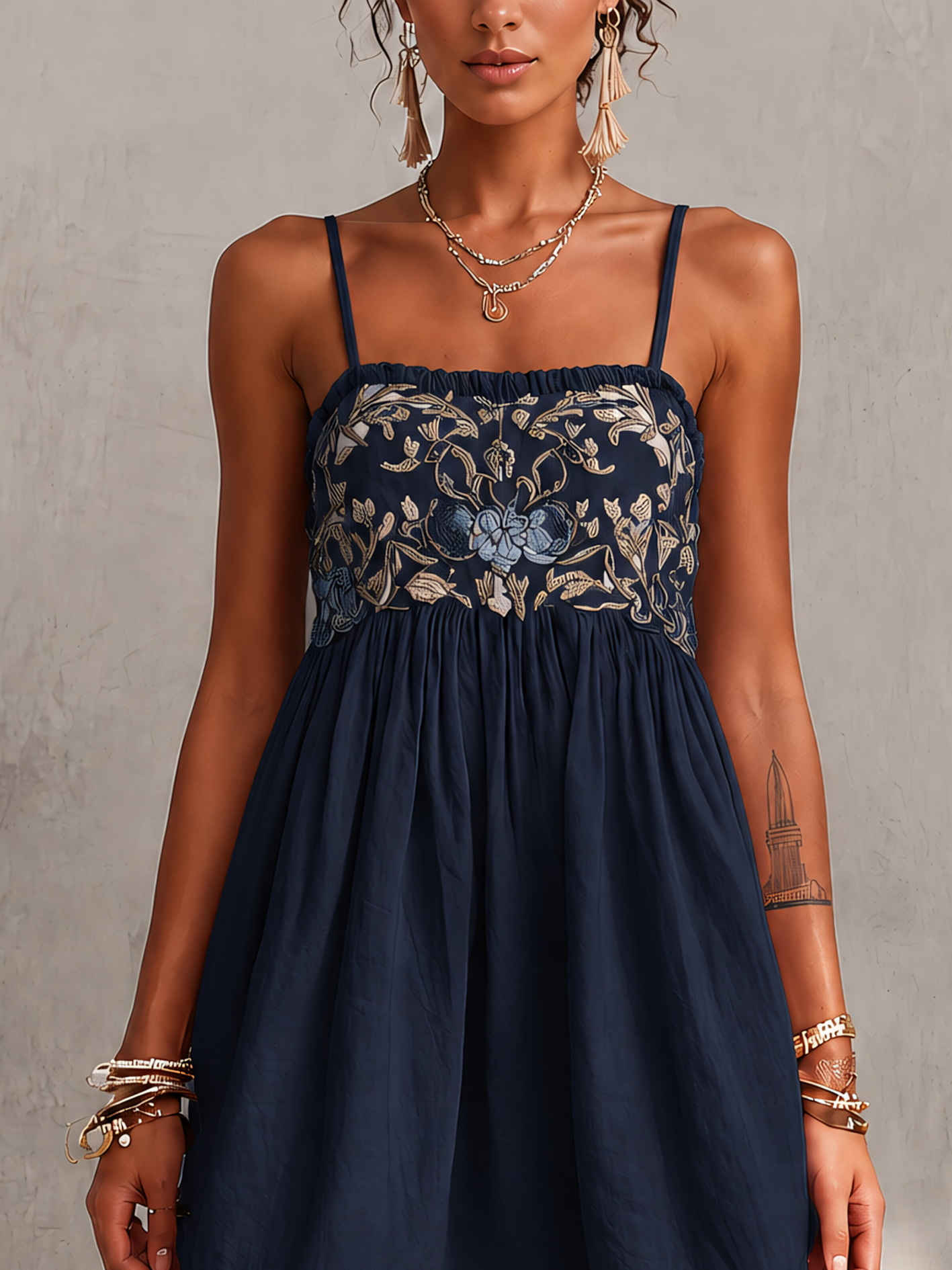 Pink Vintage Embroidered Linen Cotton Mini Cami Dress