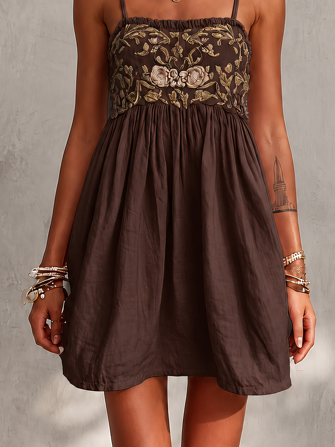 Pink Vintage Embroidered Linen Cotton Mini Cami Dress