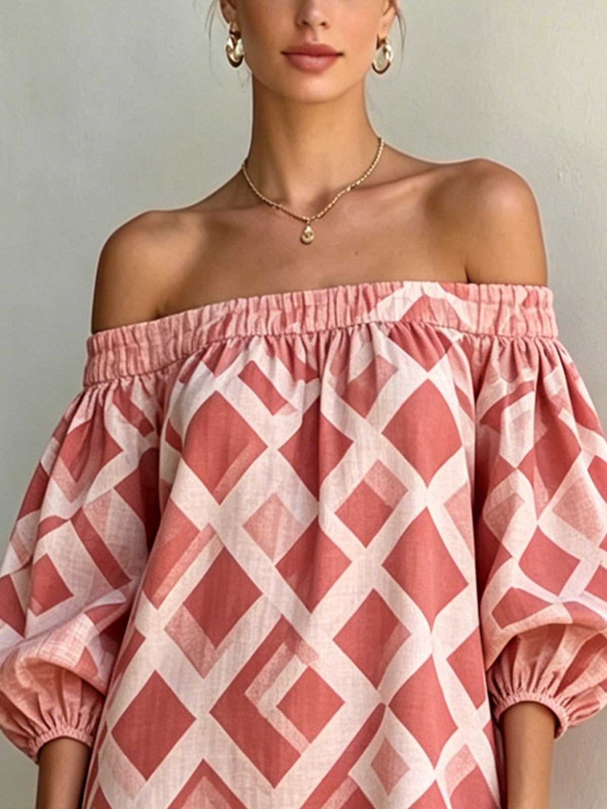 Pink Off-Shoulder Mini Dress With Balloon Sleeves