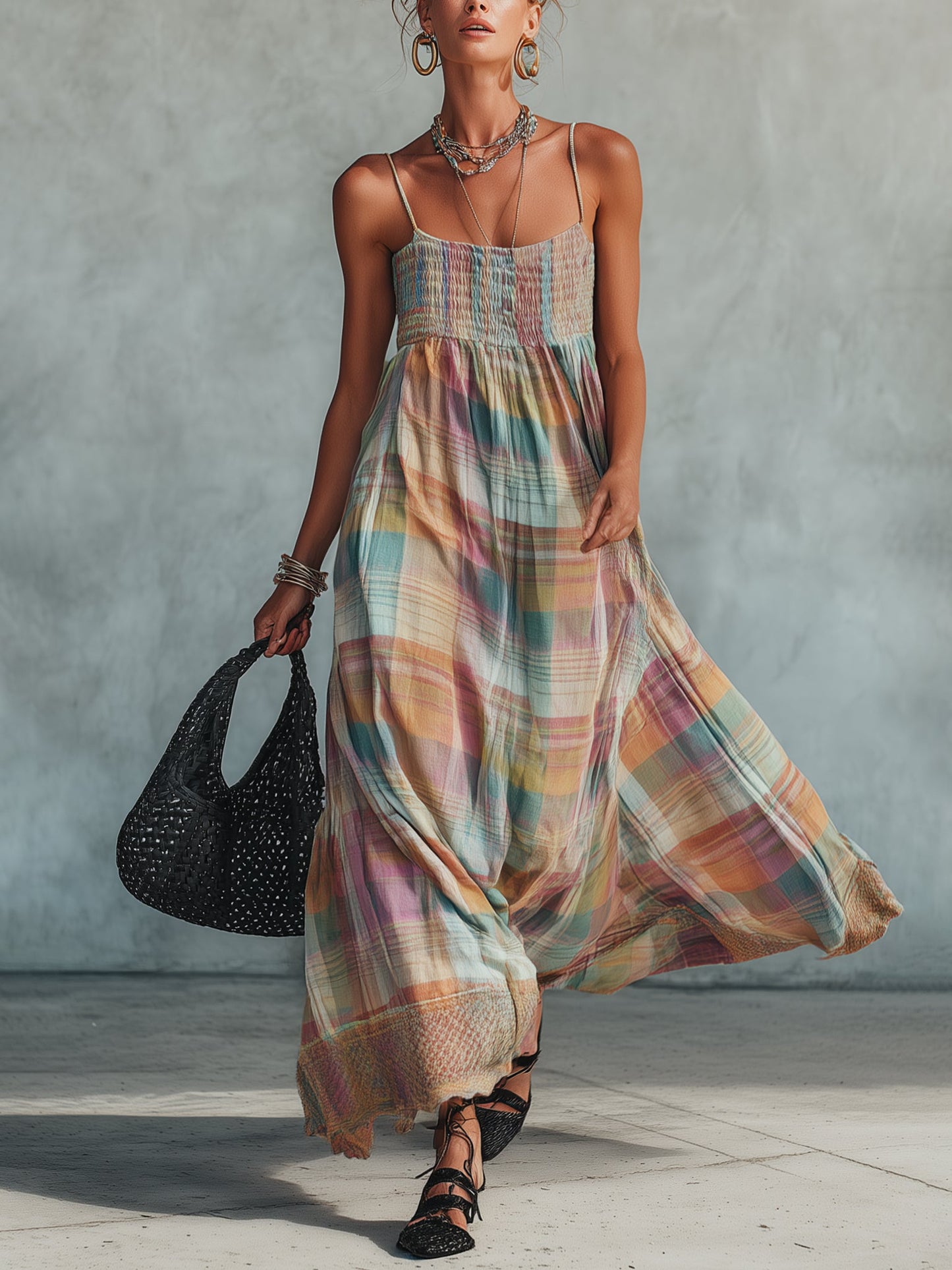 Multicolor Plaid Maxi Dress
