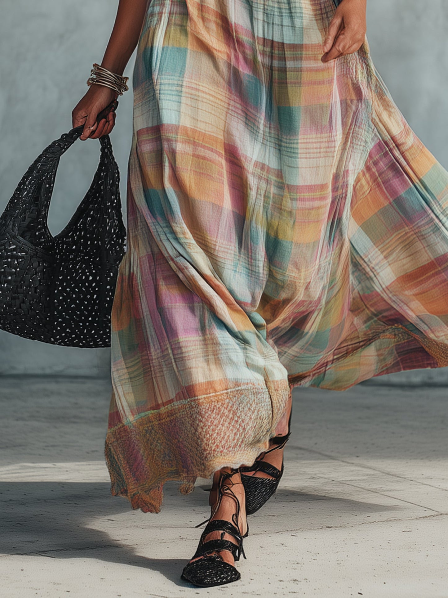Multicolor Plaid Maxi Dress